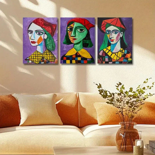 3pcs Vibrant Abstract Girl Portraits Metal Print Ready to Hang Art
