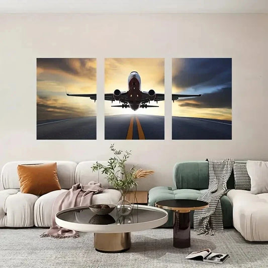 3pcs Aircraft Take Off Scene Metal Print Ready to Hang Art