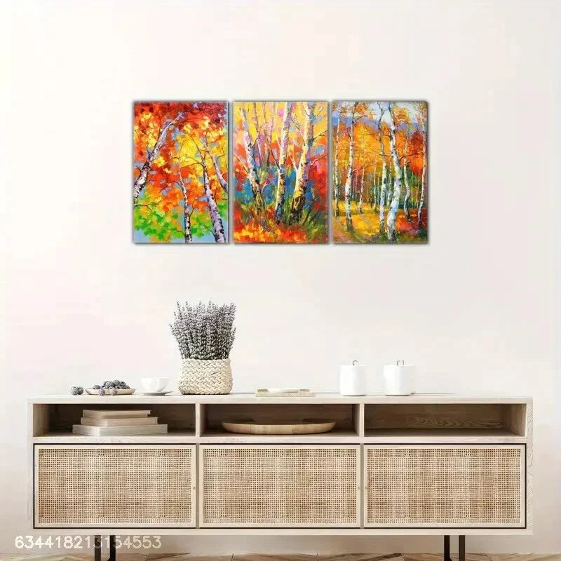 3pcs Birch Forest Decorative Poster Landscape Metal Print Ready to Hang Art