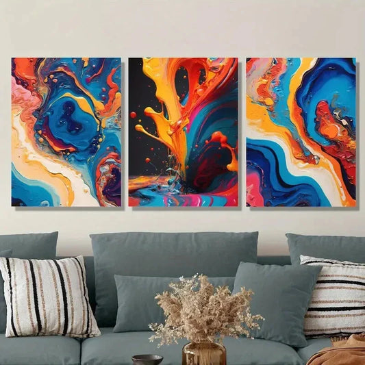 3pcs Colorful Abstract Liquid Texture Metal Print Ready to Hang Art