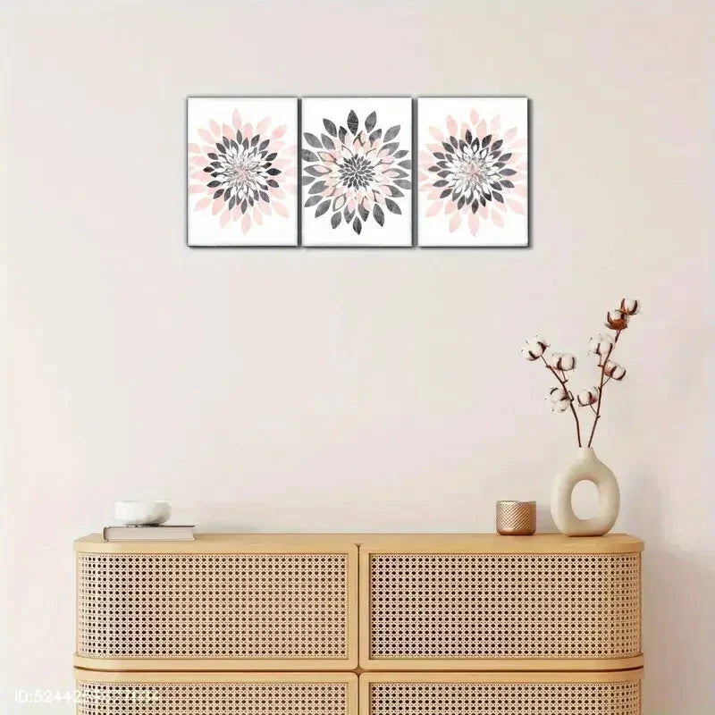 3pcs Divergent Pattern Flowers Minimalist Style Metal Print Ready to Hang Art