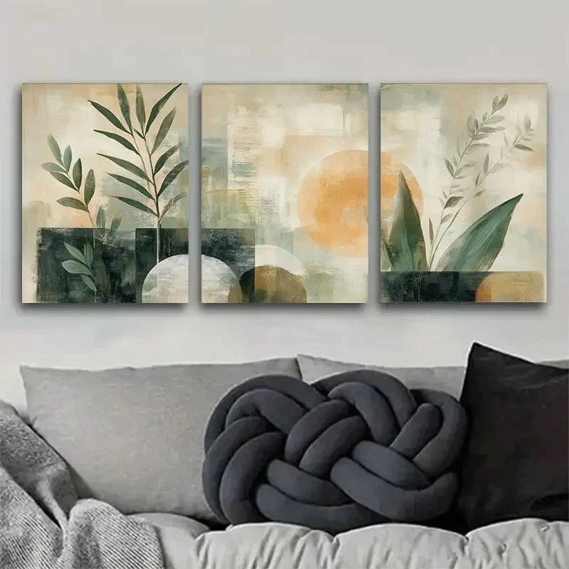 3pcs Neutral Aesthetic Greenery Paintings Metal Print Ready to Hang Art