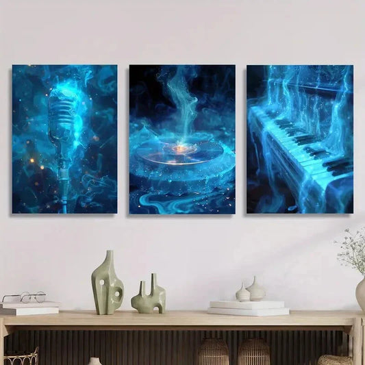 3pcs Blue Smokey Awesome Atmosphere Metal Print Ready to Hang Art