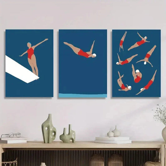3pcs Swimsuit & Pool Theme, Metal Print Ready to Hang Art