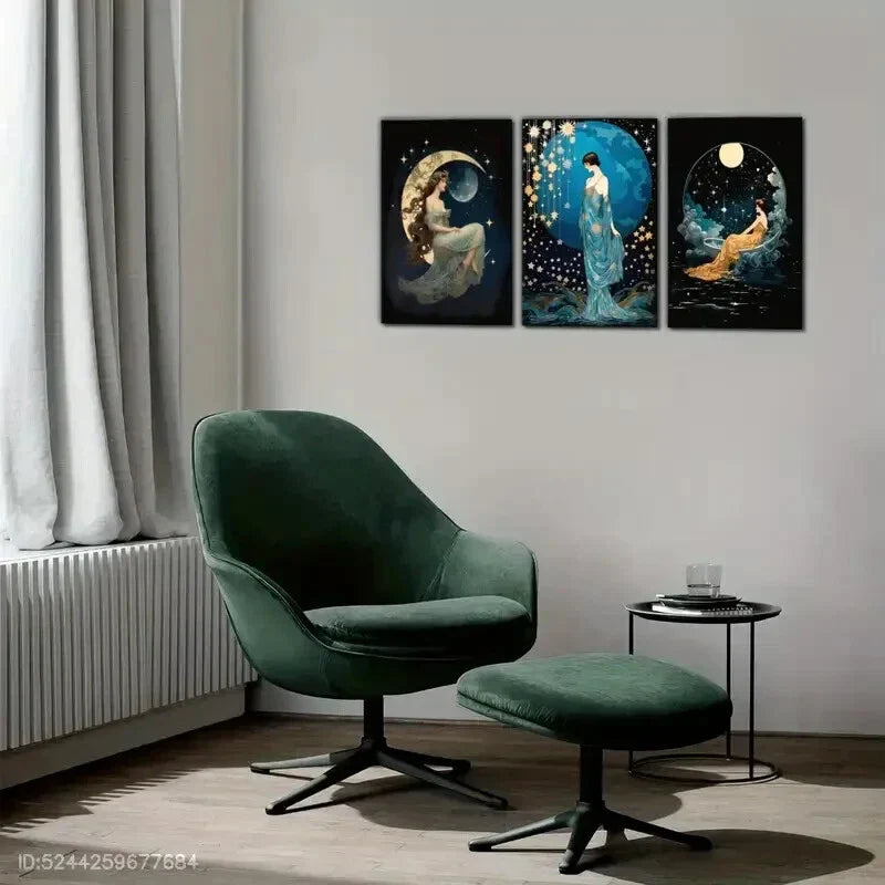 3pcs Featuring a Moon Goddess Stunning Metal Print Ready to Hang Art