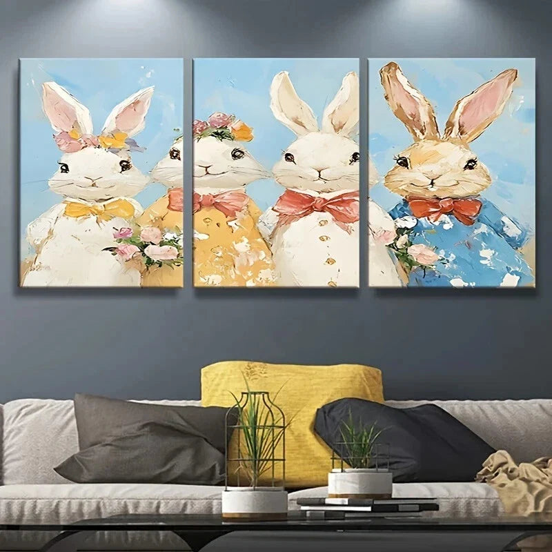 3pcs Colorful Eggs & Floral Blooms Vibrant Metal Print Ready to Hang Art