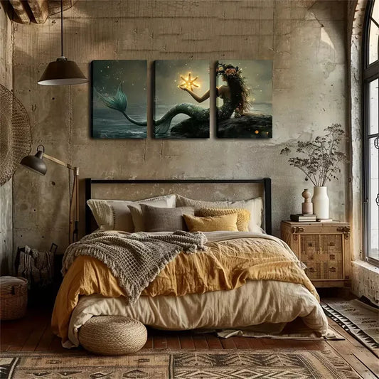 3pcs Magic Mermaid, Paint Wall Art Set Canvas Framed 40x60cm - High Quality Print 100% Australian Made Wall Canvas Ready to Hang