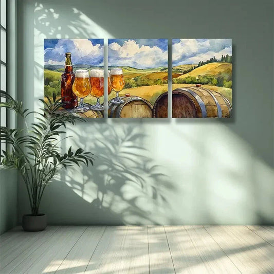 3pcs Wine glass, wine Art Painting Metal Print Ready to Hang Art