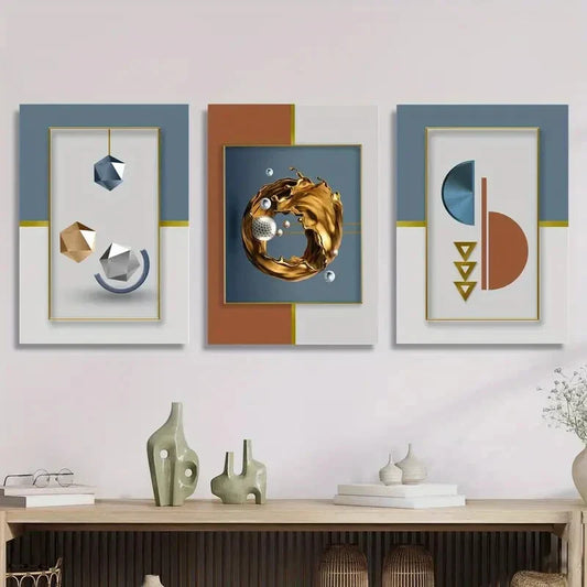 3pcs Simple Polyhedron, Abstract Geometric Shape Metal Print Ready to Hang Art