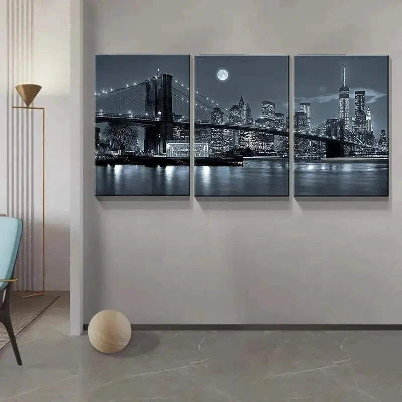 3pcs Modern New York Prints Cityscape Metal Print Ready to Hang Art