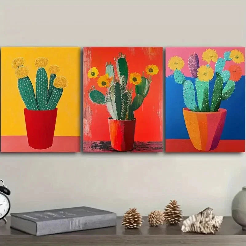 3pcs Cactus Plant Art Print Poster Wall Art Set Canvas Framed 40x60cm - High Quality Print 100% Australian Made Wall Canvas Ready to Hang