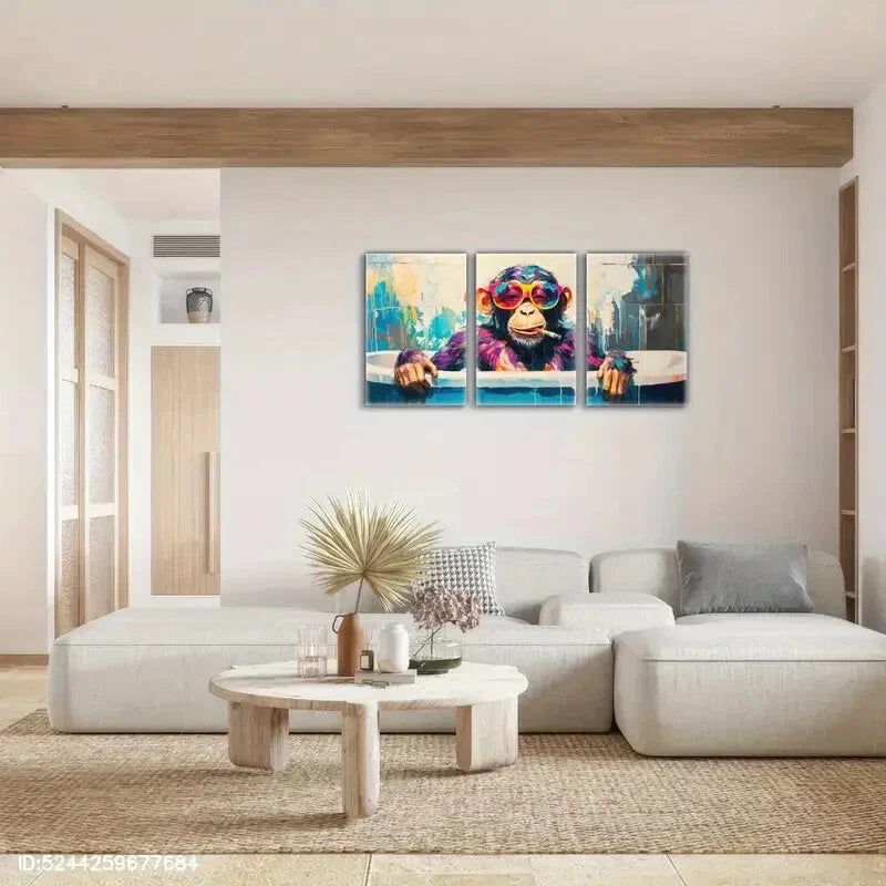 3pcs Monkey Colorful Glasses Animal Art Print Metal Print Ready to Hang Art