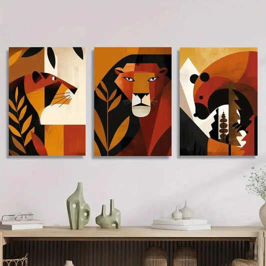 3pcs Cartoon Animals and Plants Illustrations, Metal Print Ready to Hang Art