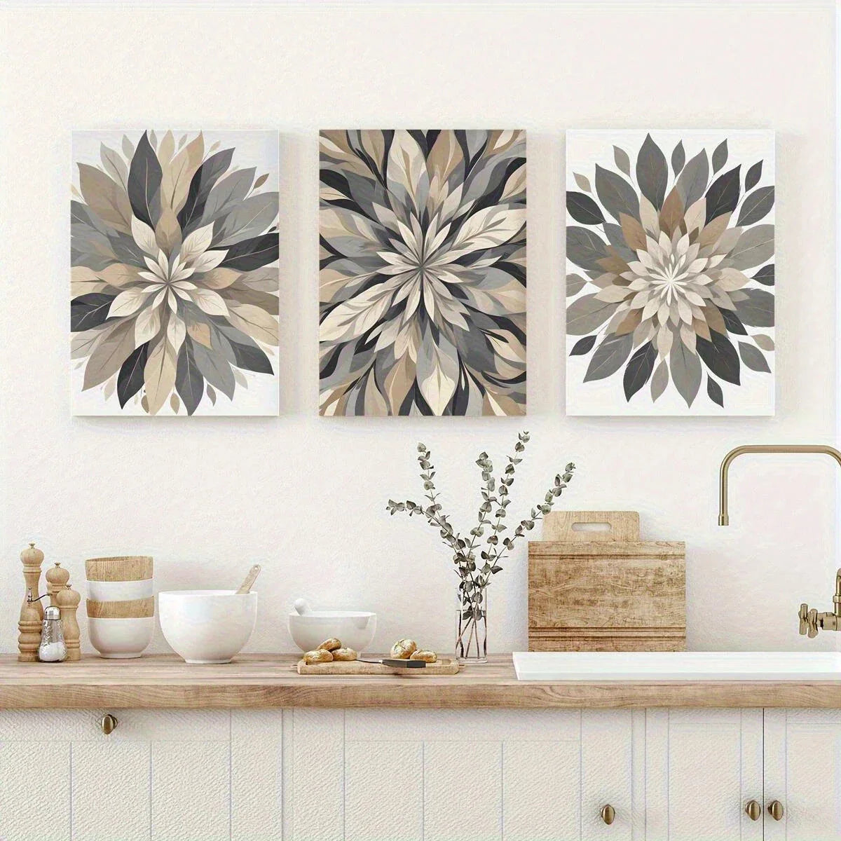3pcs Brown Grey Decoration Mural Metal Print Ready to Hang Art