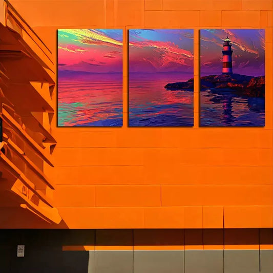3pcs Seaside Lighthouse Canvas Framed 40x60cm - High Quality Print 100% Australian Made Wall Canvas Ready to Hang