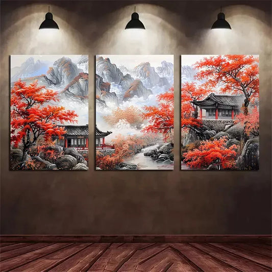 3pcs Oil Painting Chinese Style Canvas Framed 40x60cm - High Quality Print 100% Australian Made Wall Canvas Ready to Hang