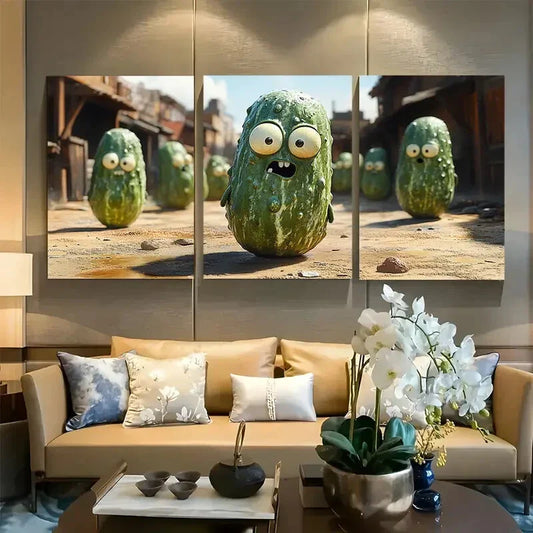 3pcs Cute Cartoon Goofy Pickle Metal Print Ready to Hang Art