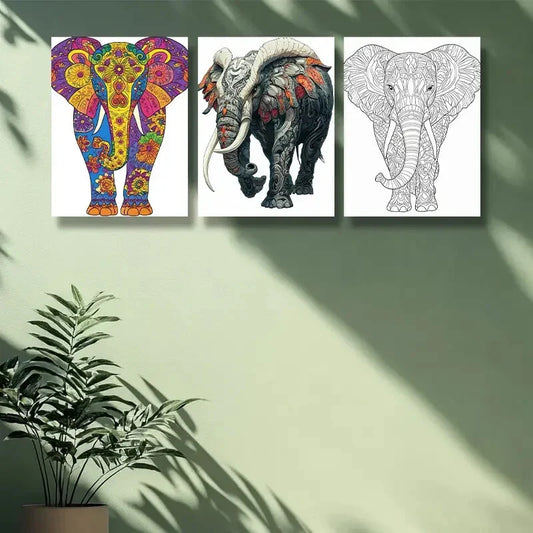 3pcs Stylized elephant Metal Print Ready to Hang Art