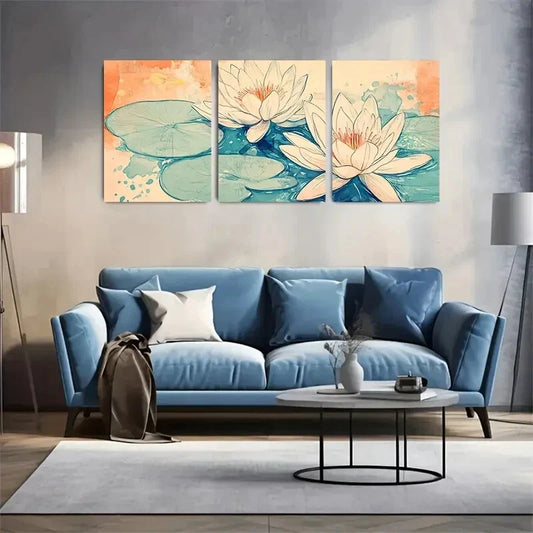 3pcs Vibrant for Lotus & Water Lily Wall Art Metal Print Ready to Hang Art