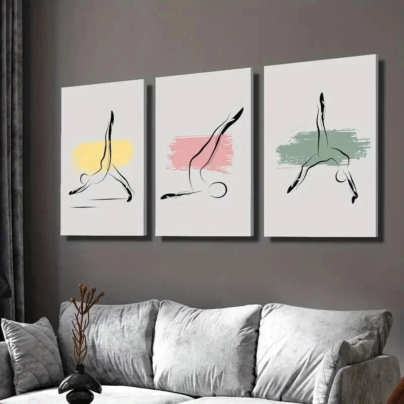 3pcs Abstract Pilates Exercise Poses Wall Art Set Canvas Framed 40x60cm - High Quality Print 100% Australian Made Wall Canvas Ready to Hang