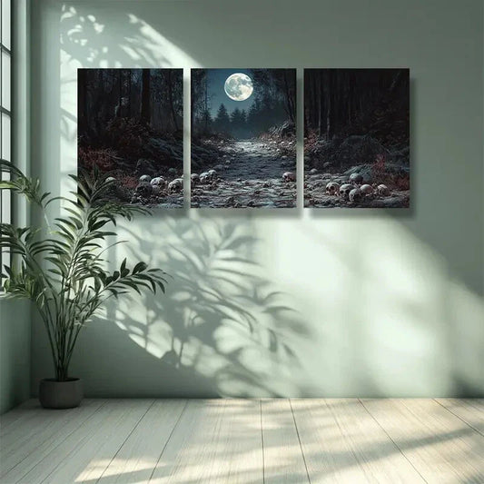 3pcs Path, skeleton Art Painting Metal Print Ready to Hang Art