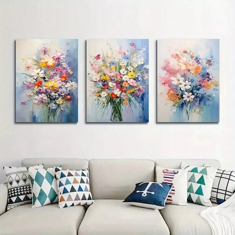 3pcs Abstract Daisy Poppy Artwork Metal Print Ready to Hang Art
