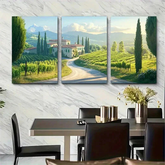 3pcs Romantic Pastoral Scene of Tuscan in Spring Metal Print Ready to Hang Art