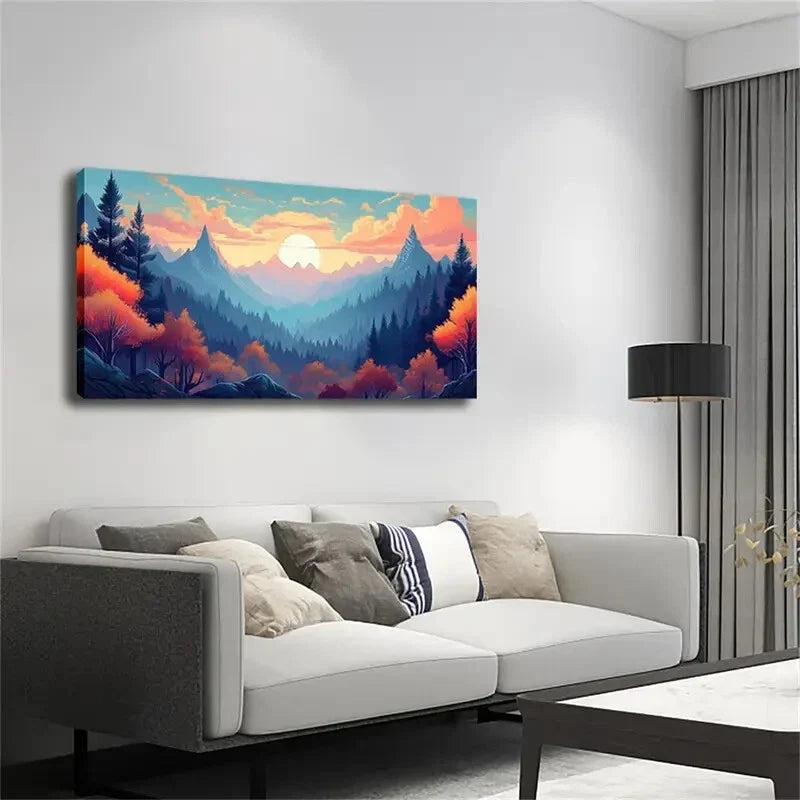 Sunset Vibrant Mountain Wall Art Canvas Office Home Room Framed 120x60cm