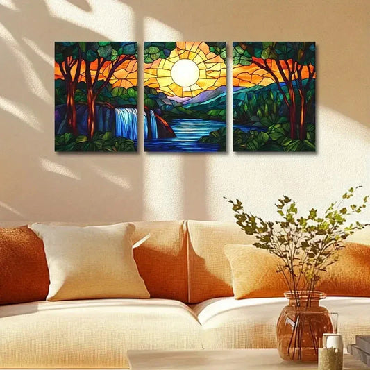 3pcs Setting sun Design Metal Print Ready to Hang Art