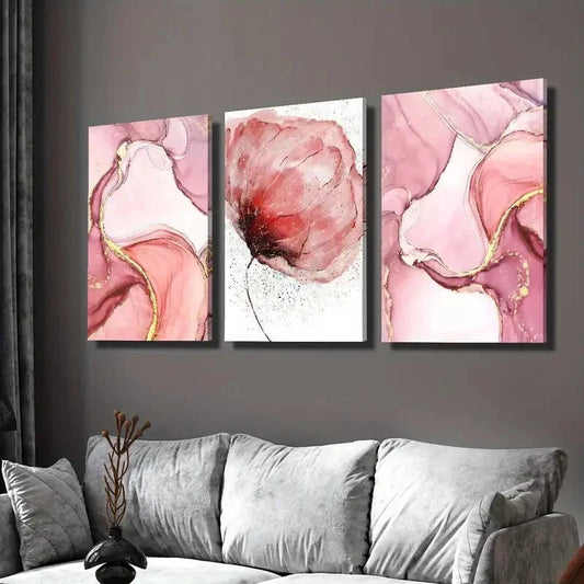3pcs Purple abstract art, pink Wall Art Set Canvas Framed 40x60cm - High Quality Print 100% Australian Made Wall Canvas Ready to Hang