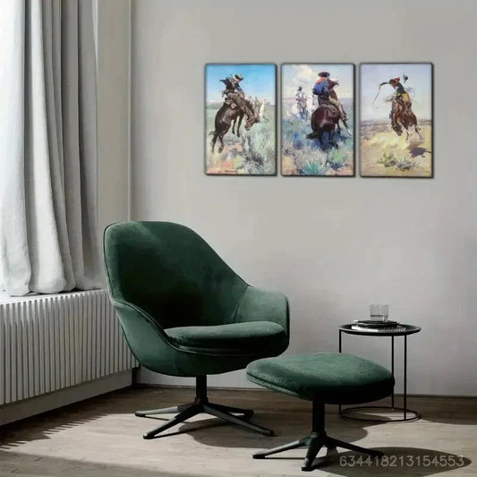 3pcs A Cowboy on Horseback A Cool Horse Rider Metal Print Ready to Hang Art