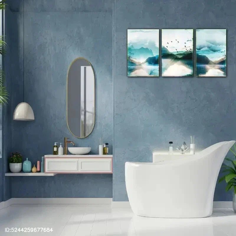3pcs Distant Mountains & Birds Urban Living Art Metal Print Ready to Hang Art