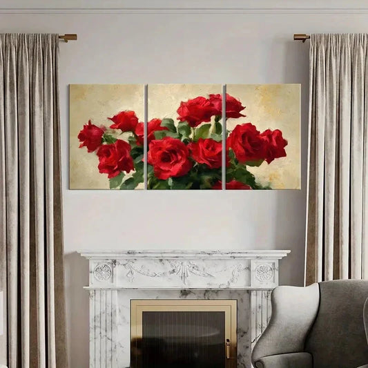 3pcs Red Roses Bouquet Floral Romantic Art Metal Print Ready to Hang Art
