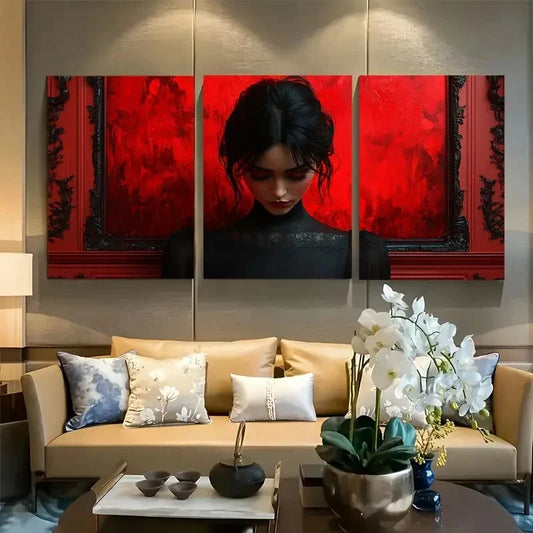 3pcs Mystical Gothic Woman Red Backdrop Metal Print Ready to Hang Art