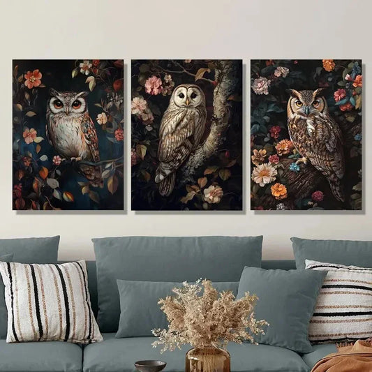 3pcs Colorful Dahlia & Bird Illustrations, Metal Print Ready to Hang Art