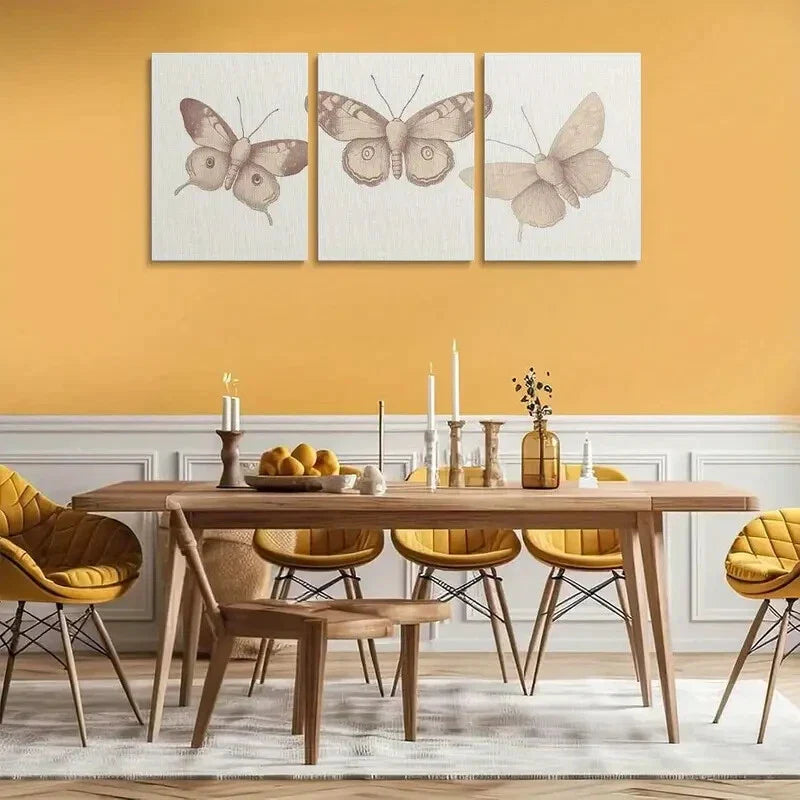 3pcs Vintage Moth Metal Print Ready to Hang Art
