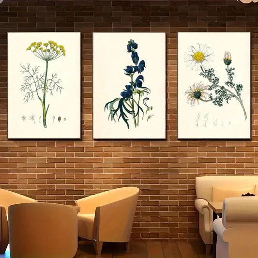3pcs Minimalist Floral & Herbal Designs Metal Print Ready to Hang Art