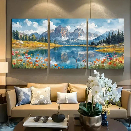 3pcs Serene Landscape Vibrant Wildflowers Metal Print Ready to Hang Art