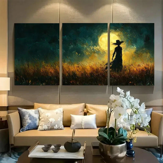 3pcs Spooky Scarecrow Full Moon Metal Print Ready to Hang Art