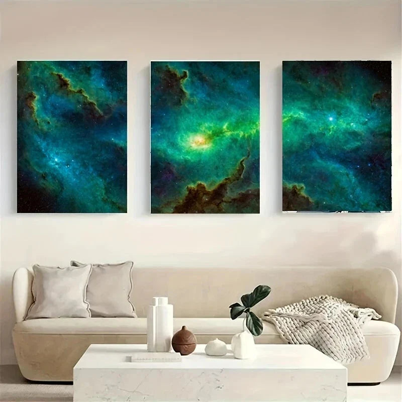 3pcs A Vibrant Nebula Filled Majestic White Wolf Metal Print Ready to Hang Art