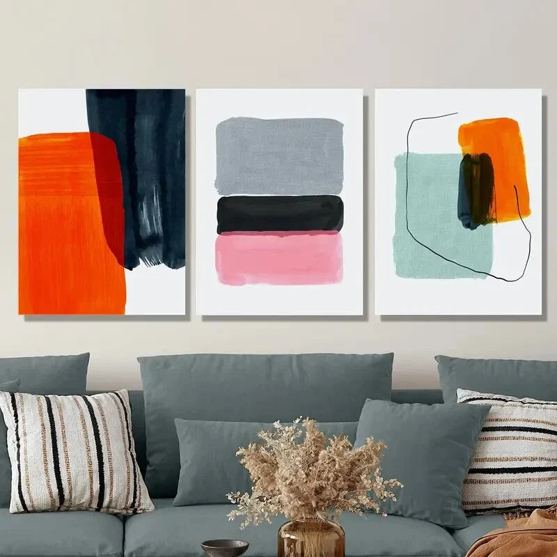 3pcs Abstract art geometric line posters Metal Print Ready to Hang Art