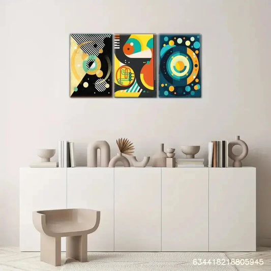 3pcs Celestial Symphony, Abstract music instrument Metal Print Ready to Hang Art