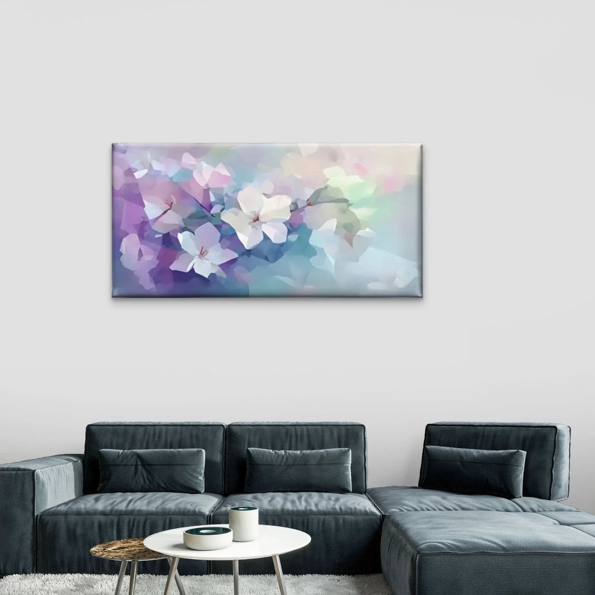 Abstract Floral Blue Pink Wall Art Canvas Office Home Room Framed 80x45cm