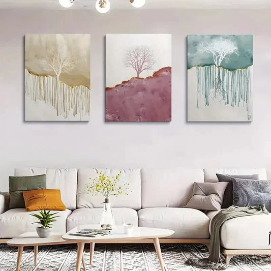 3pcs Tree Pattern Printed Poster Wall Decoration Metal Print Ready to Hang Art