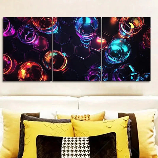 3pcs Featuring Vibrant Neon Lights Wall Art Set Canvas Framed 40x60cm - High Quality Print 100% Australian Made Wall Canvas Ready to Hang