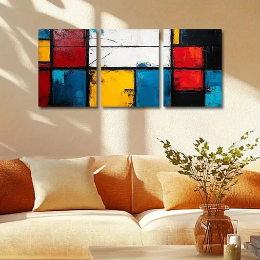 3pcs Modern Abstract Bold Colors, Textured Finish Metal Print Ready to Hang Art