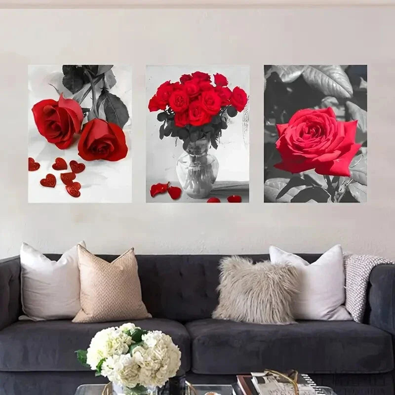 3pcs Black and White Abstract Rose Flower Metal Print Ready to Hang Art