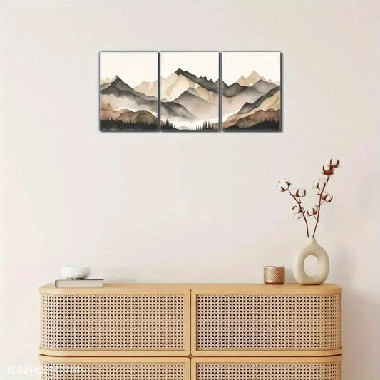 3pcs Mountain Distant Peaks & Forests Watercolor Metal Print Ready to Hang Art