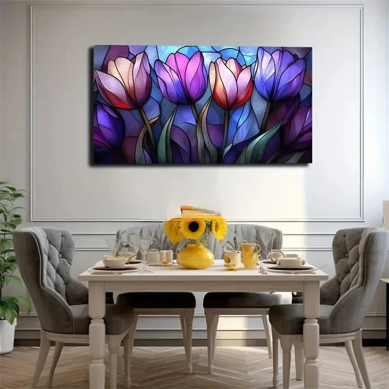 Vibrant Multicolor Tulips Mode Wall Art Canvas Office Home Room Framed 120x60cm