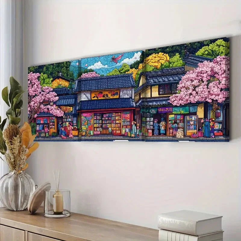 3pcs Vibrant Japanese Comic Book Store Scene Wall Art Set Canvas Framed 40x60cm - High Quality Print 100% Australian Made Wall Canvas Ready to Hang